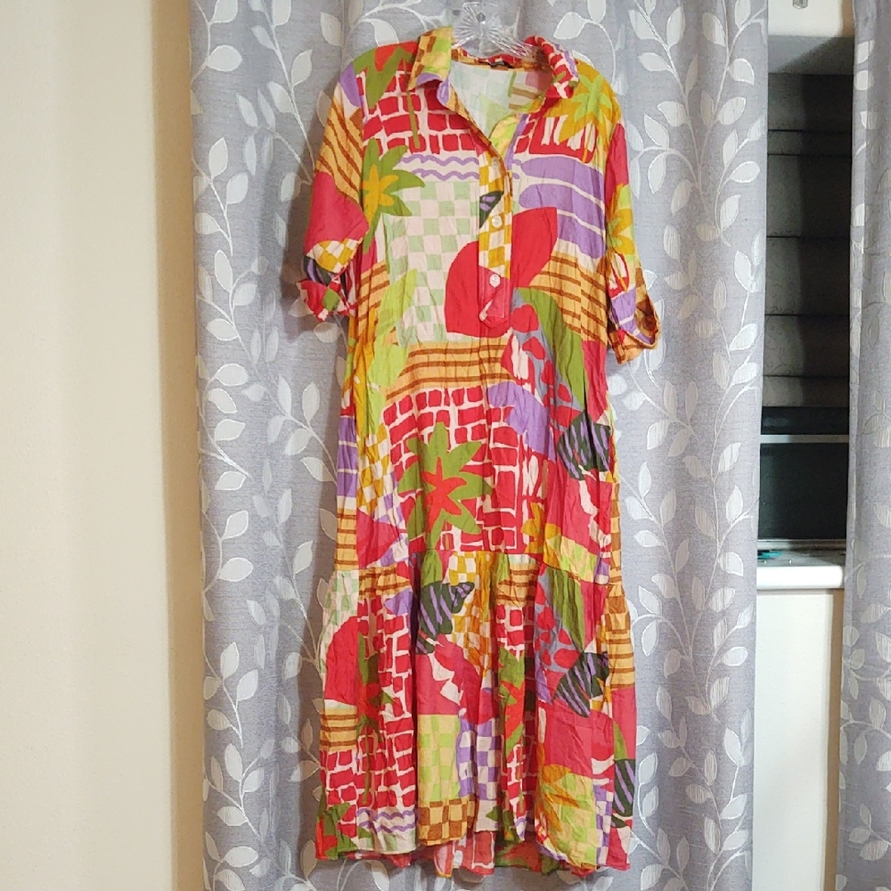 Lior Vibrant Multi-Color Short Sleeve Dress size M